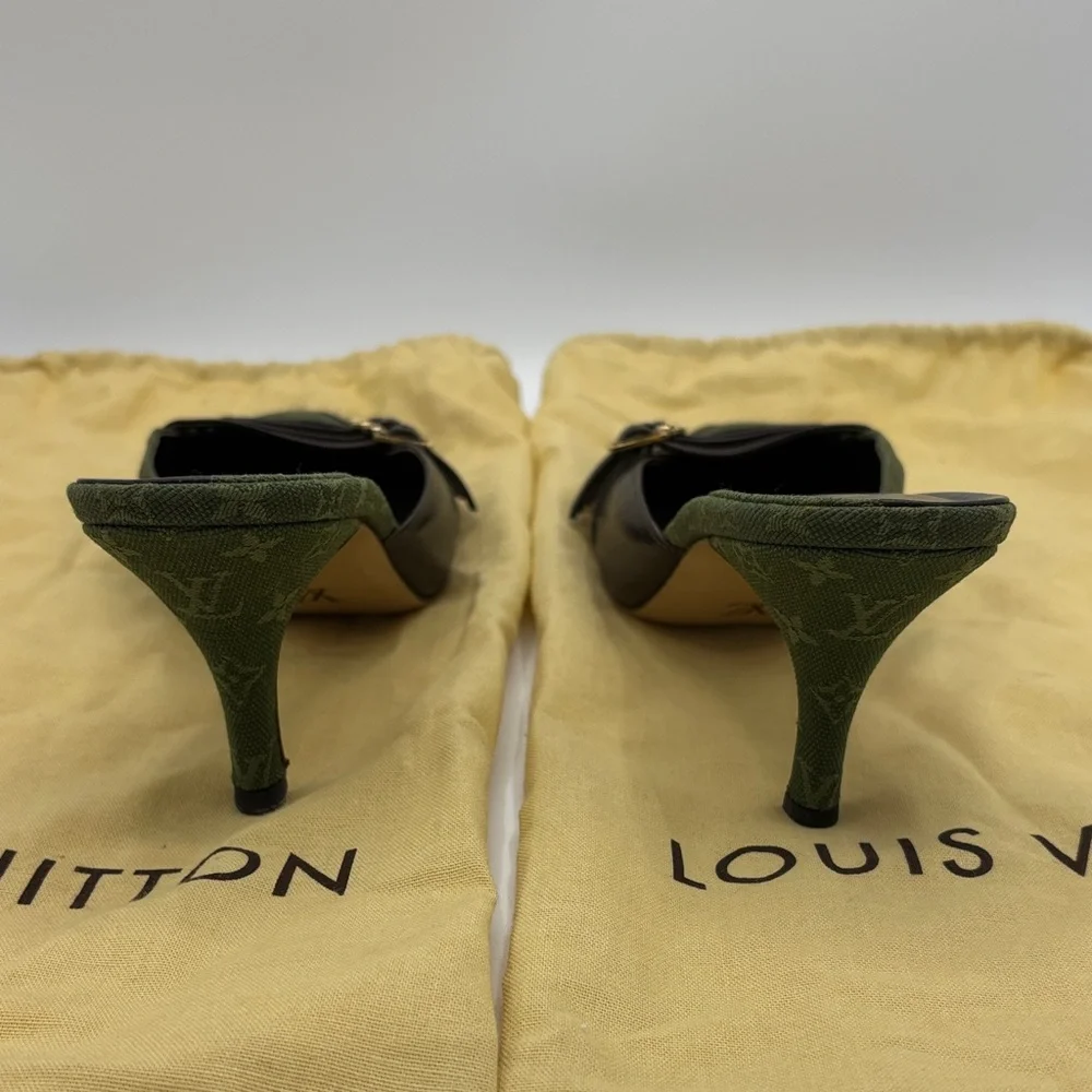 Louis Vuitton 6am Olive Green Monogram Pointed Mule with Brown Straps - size 38 - Picture 5 of 9